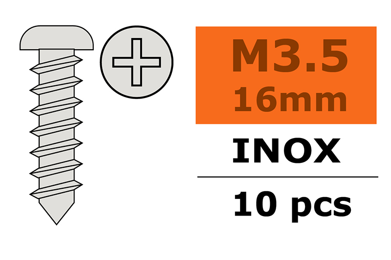 M3.5X16mm - G-Force Self-tapping Pan Head Screw - Inox (10)