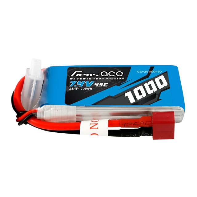 1000mAhGens Ace 2S  7.4V 45C Soft Case LiPo Battery (Deans)