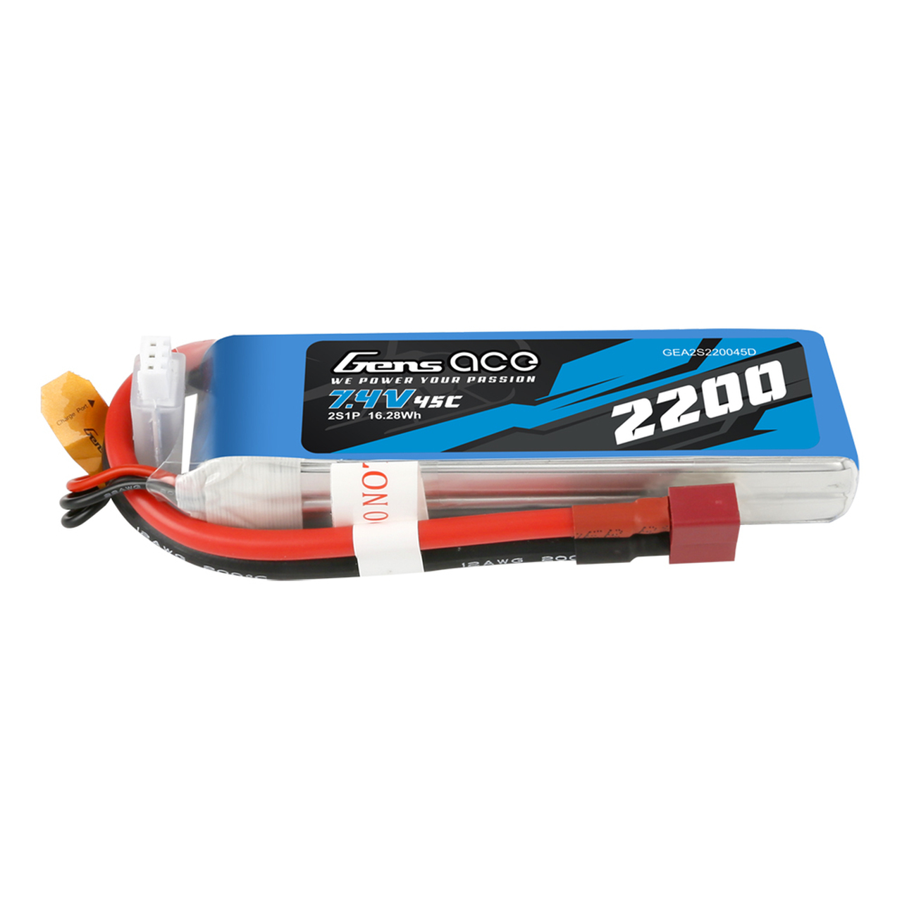 2200mAh Gens Ace 2S 7.4V 45C Soft Case LiPo Battery (Deans)