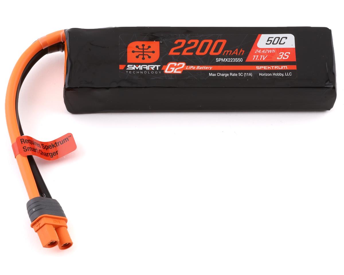 2200mAh 3S Spektrum 11.1V 50c Smart G2 LiPo Battery with IC3 Con