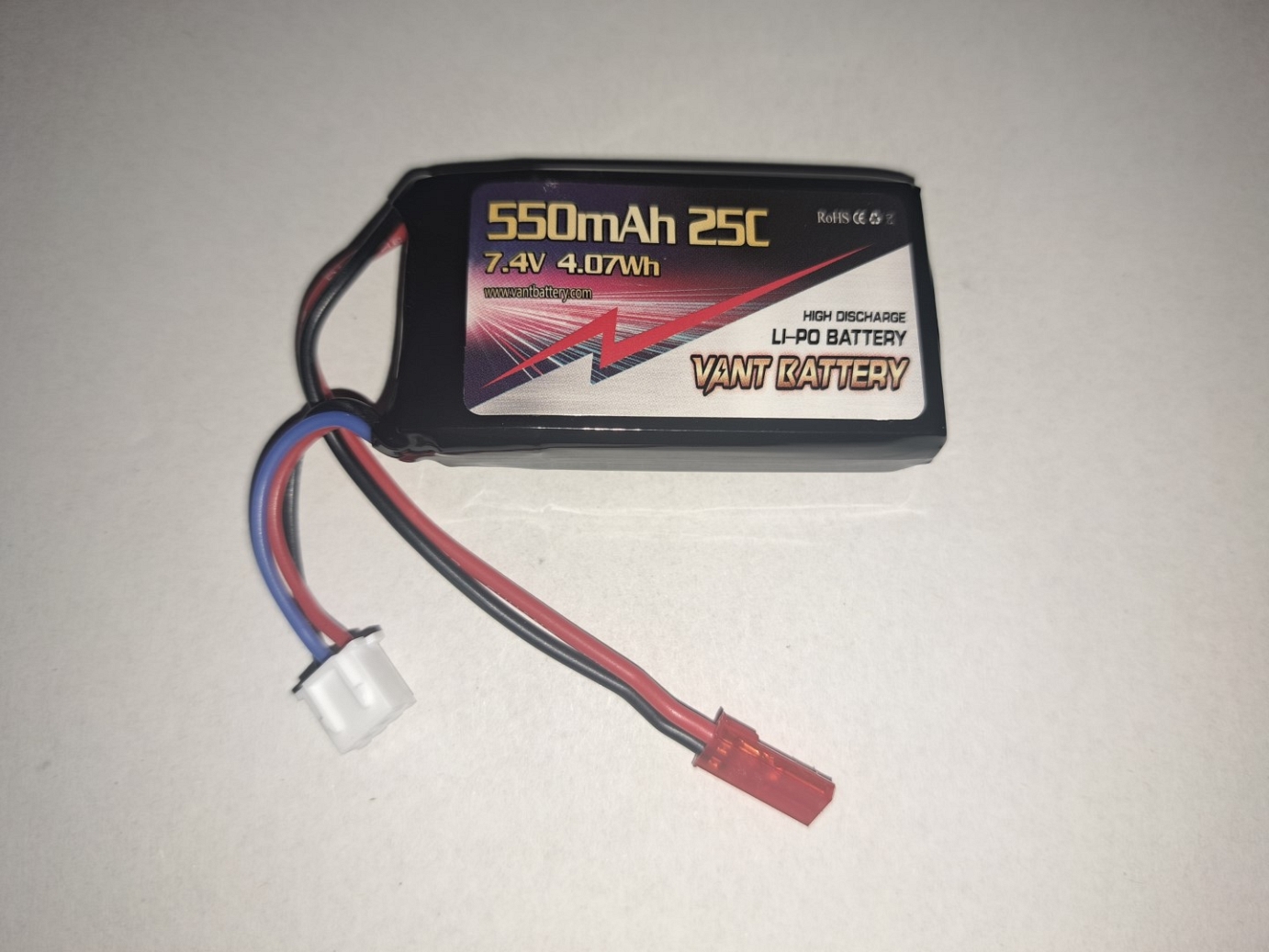 550mah 2S Vant 7.4v 25C LiPo Battery with JST Connector