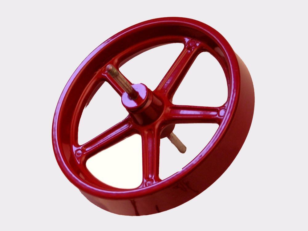 Wilesco Flywheel. 100 mm Diameter. Red. With Axle (D21)