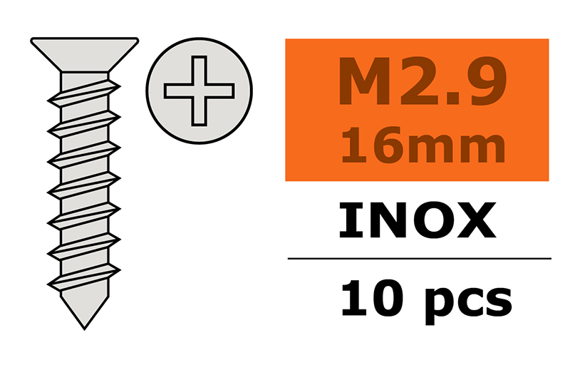 M2.9X16mm - G-Force Self-tapping Flat Head, Inox (10)