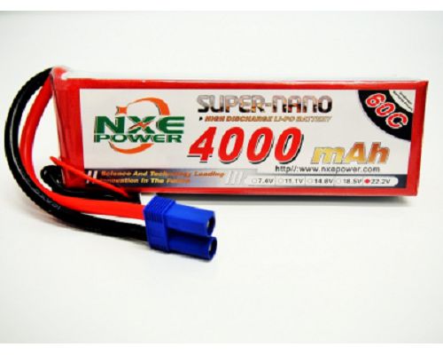 4000mah NXE 22.2v 60c S/case Lipo w/EC5