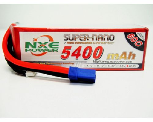 5400mah NXE 22.2v 60c S/case Lipo w/EC5