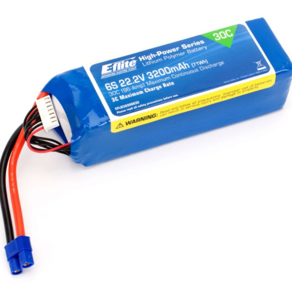 3200mAh 6S E-Flite 22.2V 30C LiPo Battery, 12AWG EC3