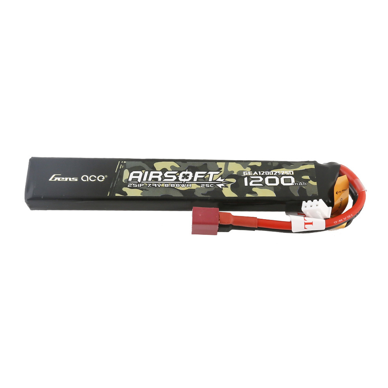1200mAh Gens Ace 2S Airsoft 7.4V 25C Soft Case LiPo Battery (Deans)
