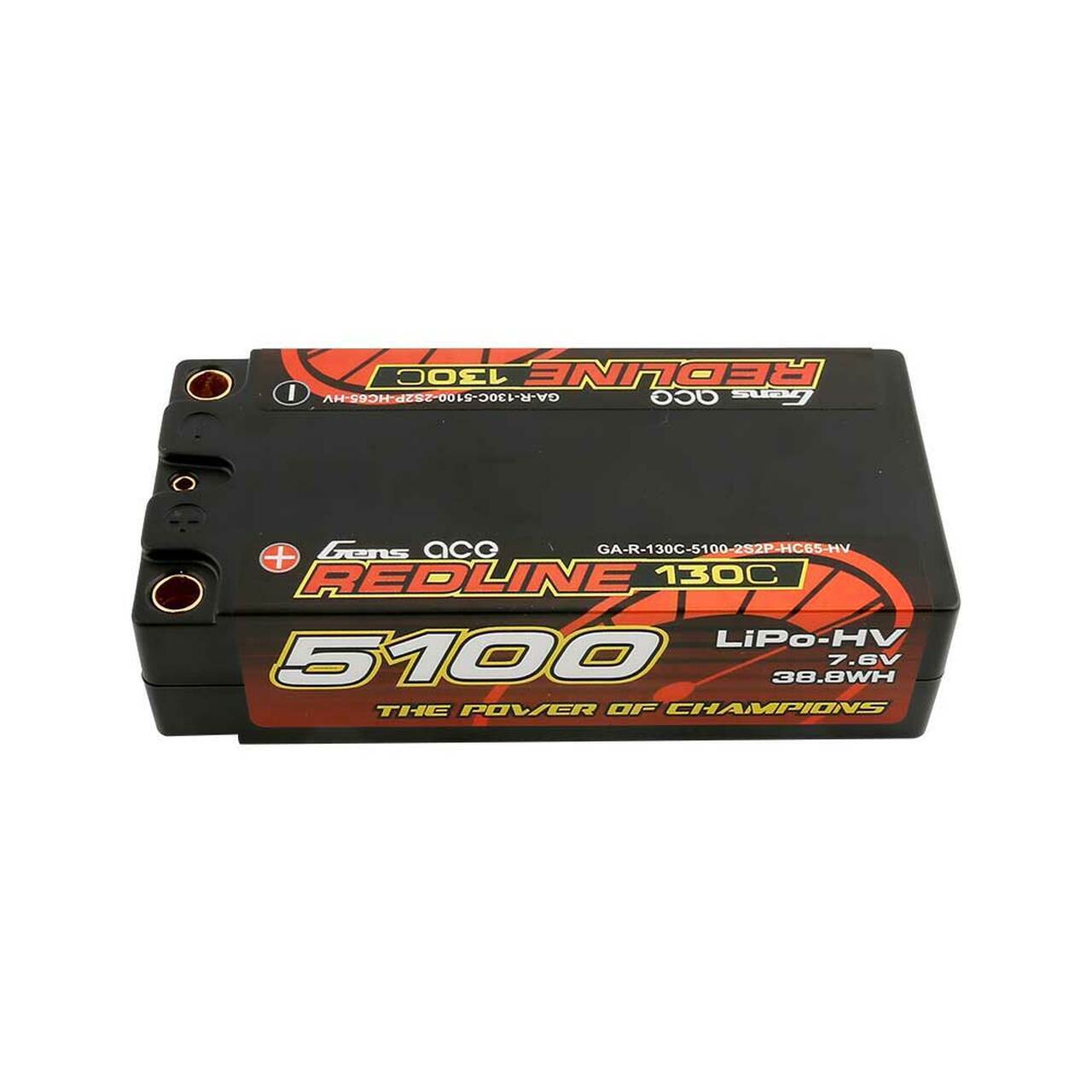 5100mAh Gens Ace 2S Redline 7.6V 130C Shorty Hardcase/5mm bullet HV LiPo Battery