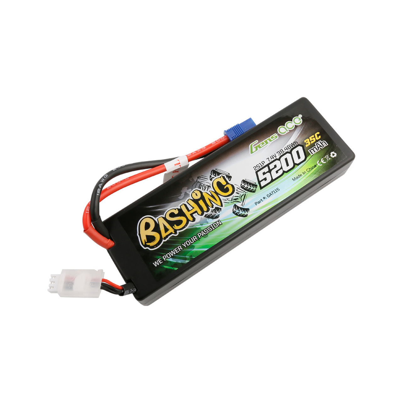 5200mAh Gens Ace 2S Bashing 7.4V 35C Hardcase/Hardwired LiPo Battery (EC3)