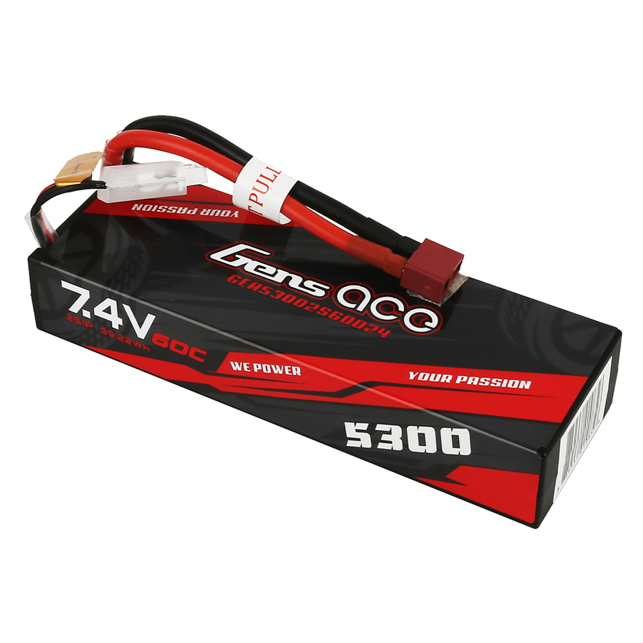 5300mAh Gens Ace 2S 7.4V 60C Hardcase/Hardwired LiPo Battery (Deans)