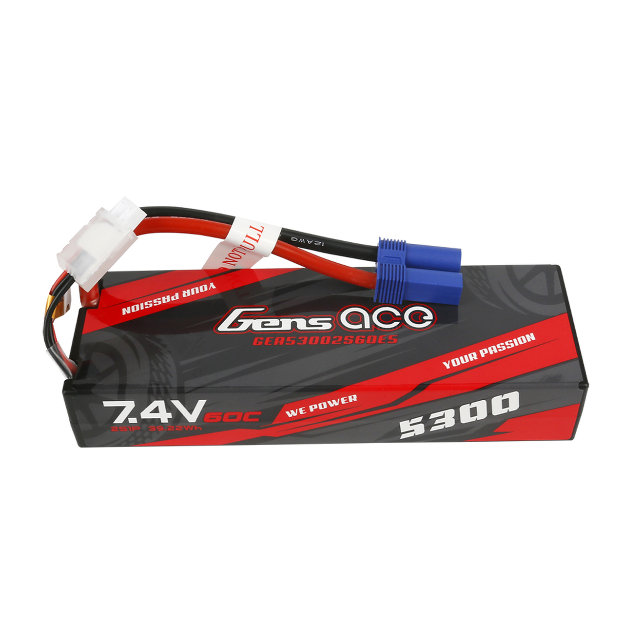 5300mAh Gens Ace 2S 7.4V 60C Hardcase/Hardwired LiPo Battery (EC5)