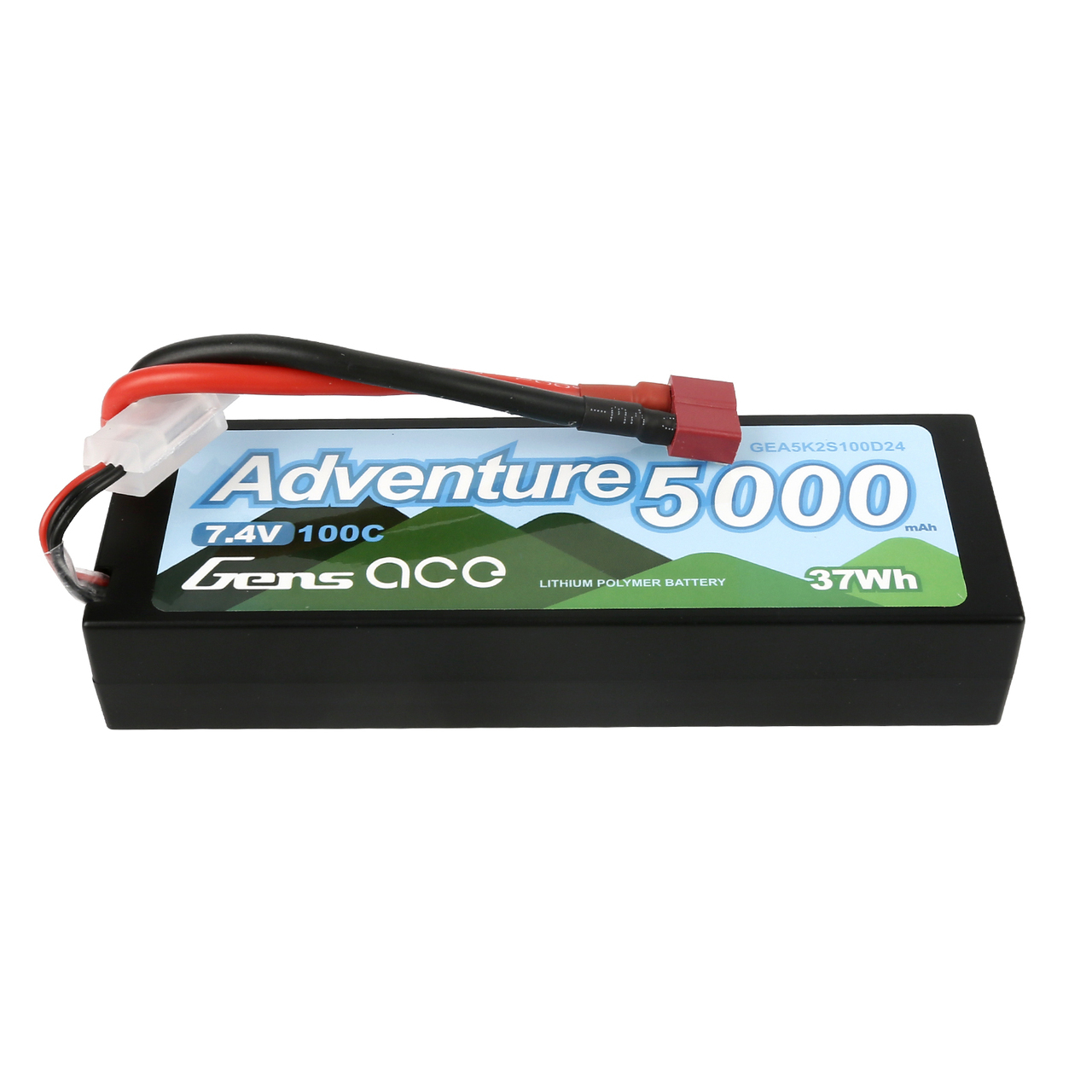 5000mAh Gens Ace 2S Adventure  7.4V 100C Hardcase/Hardwired LiPo Battery (Deans)