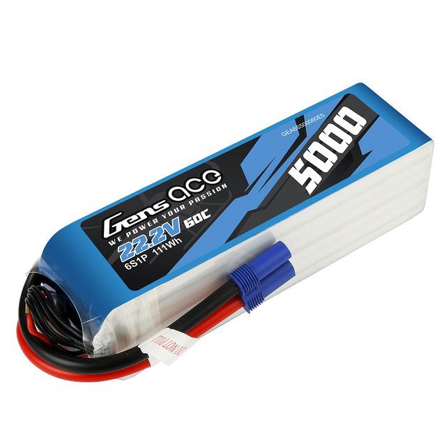 5000mAh Gens Ace 6S 22.2V 60C Soft Case LiPo Battery (EC5)