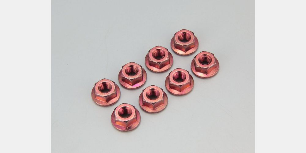 Kyosho 1-N4045F-R Nut(M4x4.5) Flanged (Steel/ Red/8pcs)