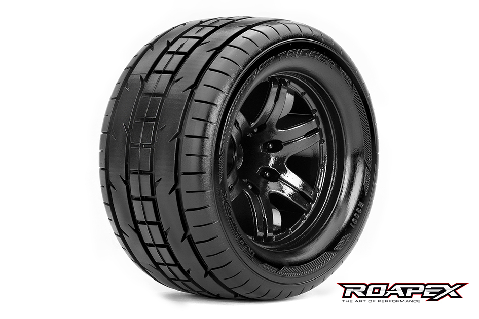 TRIGGER 1/10 MONSTER TRUCK TIRE BLACK WHEEL WITH 1/2 OFFSET 12MM