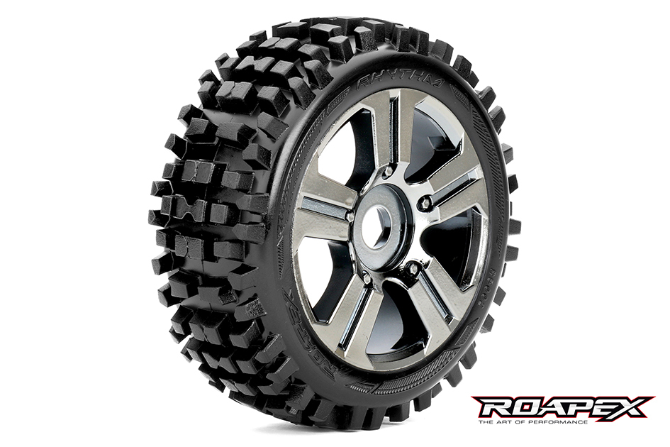 RHYTHM 1/8 BUGGY TIRE  CHROME BLACK WHEEL WITH 17MM HEX MOUNTED