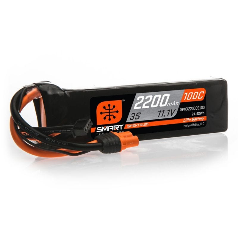2200mah 3S Spektrum 11.1v 100C Smart LiPo Battery with IC3 Conne