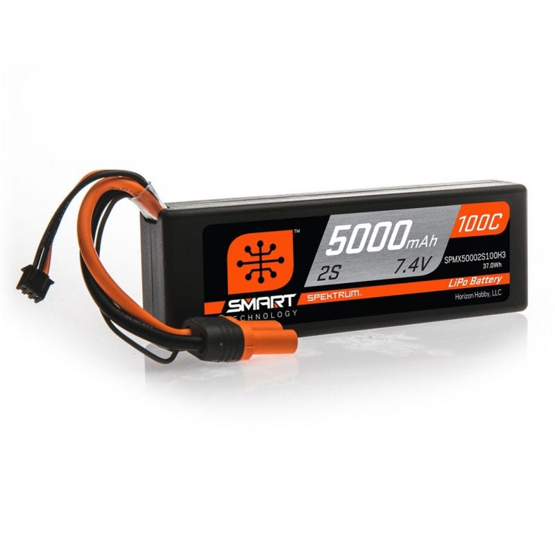 5000mah 2S Spektrum 7.4v 100C Smart Hard Case LiPo Battery with