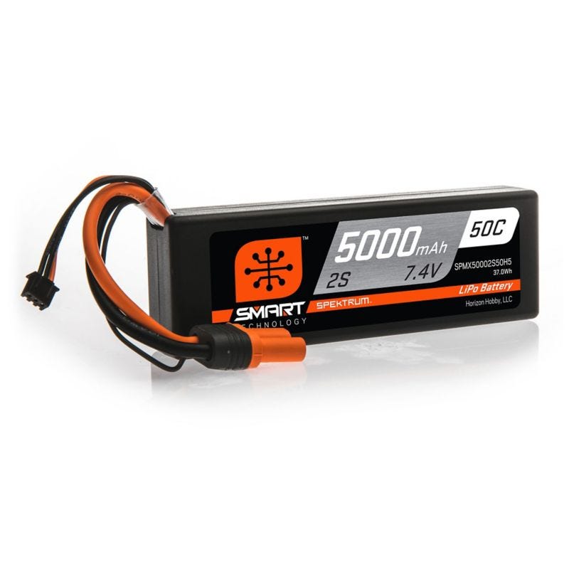 5000mah 2S Spektrum 7.4v 50C Smart Hard Case LiPo Battery with I