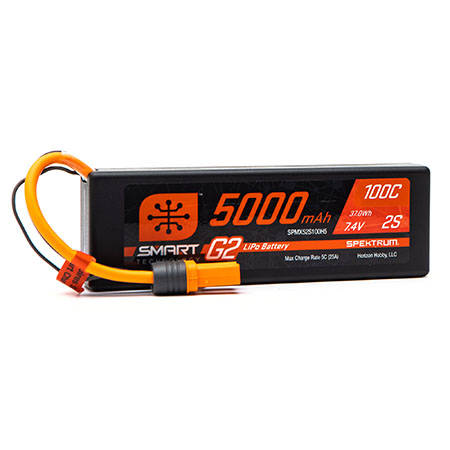 5000mAh 2S 7.4V 100C Spektrum Smart G2 Hard Case LiPo Battery wi