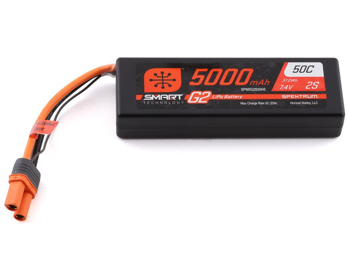 5000mAh 2S Spektrum  7.4V 50c Smart G2 Hard Case LiPo Battery wi