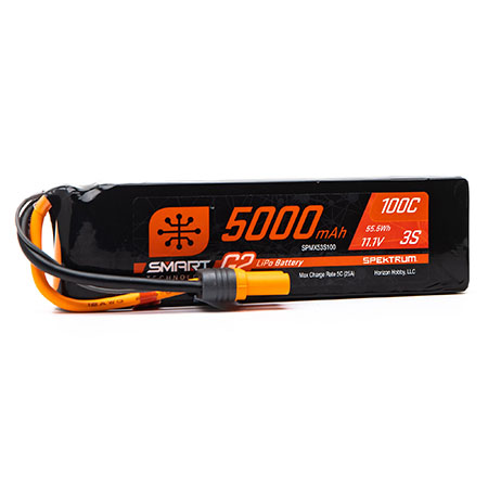 5000mAh 3S 11.1V Spektrum 100C Smart G2 LiPo Battery with IC5 Co
