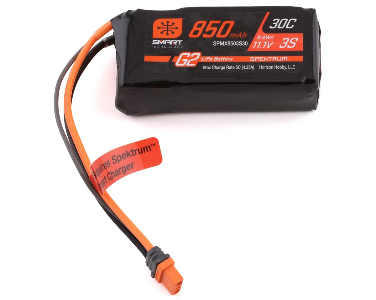 850mAh 3S Spektrum 11.1V 30c Smart G2 LiPo Battery with IC2 Conn