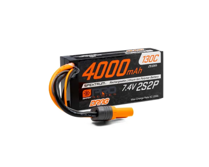 4000mAh 2S2P 7.4V 130C Spektrum Smart Pro Drag LiPo Battery with IC5 Connector